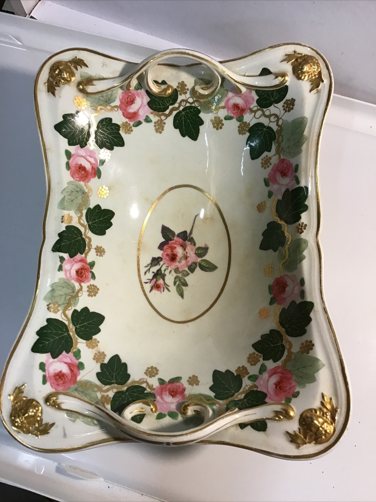 c1790 Derby Porcelain Basket Bowl William Billingsley Running Roses Puce 7