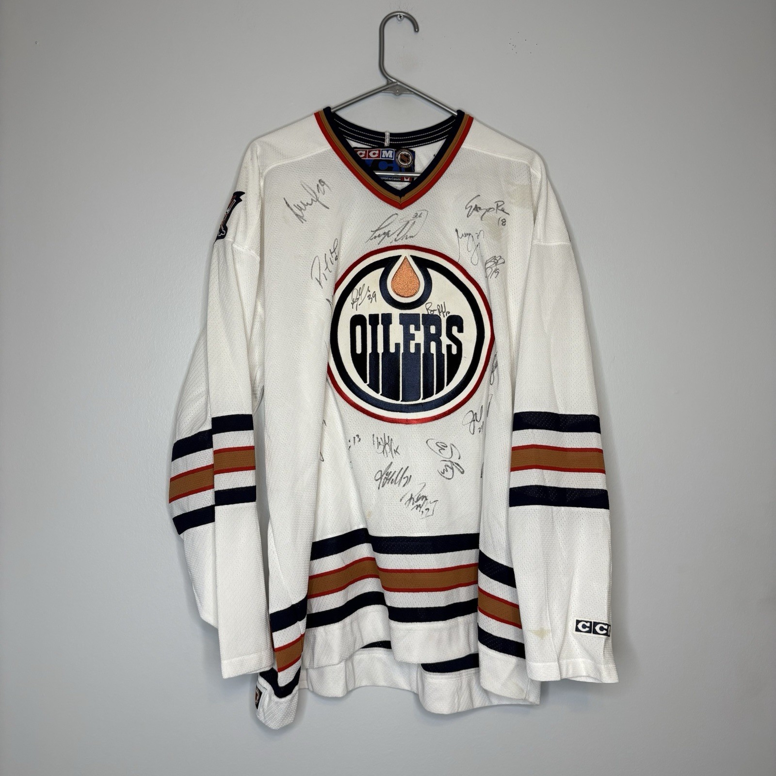 Vintage 1999-2000 Signed Edmonton Oilers Hockey Jersey NHL CCM Canada Size 2XL