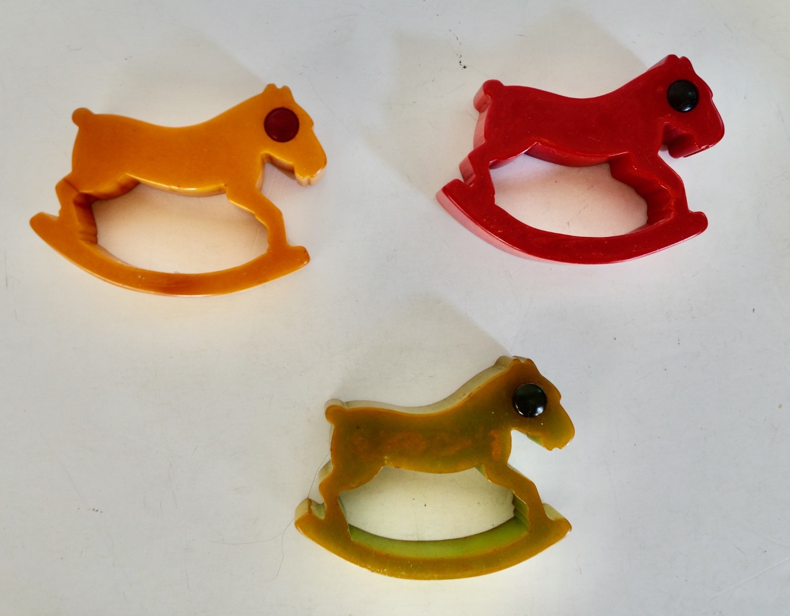 Set of 3 Vintage 1940's Bakelite Hobby Horse Napkin Rings w/ Glass Eyes Set of 3 Vintage 1940's Bakelite Hobby Horse Napkin Rings w/ Glass Eyes