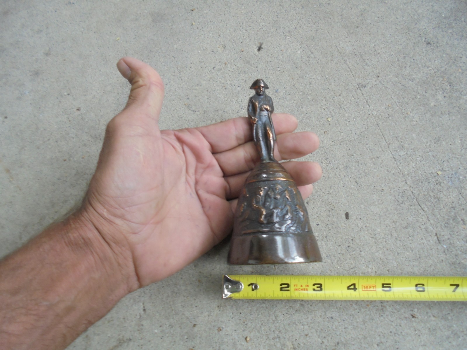 Vintage Napoleon Bonaparte Copper w/Brass Hand Bell French Military Figure 5.5\