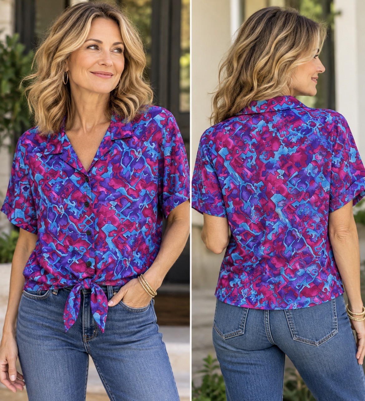 Koret VTG Womens Retro 80-90\'s Artsy Festival Maximalist Jewel Tone Top Size Med Koret VTG Womens Retro 80-90\'s Artsy Festival Maximalist Jewel Tone Top Size Med