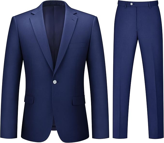 LORENZO BRUNO Men\'s Slim Fit Suit Navy Blue 2 Piece L 42R Notch Lapel 1 Button