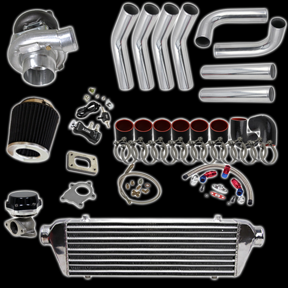 Universal Turbo Kits T3 T4 T04E Intercooler Pipe Wastegate BOV Adapter Oil Lines