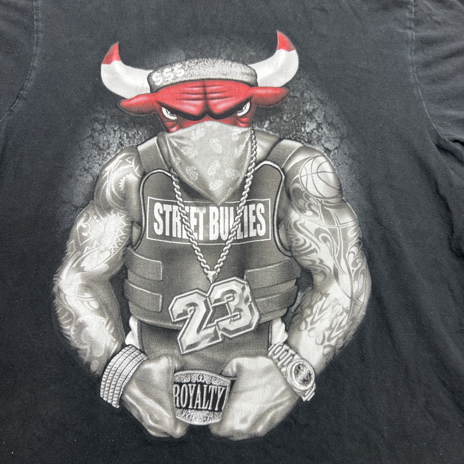 Vintage Chicago Bulls Street Bullies Black T-Shirt Short Sleeve  XL Flying Horse