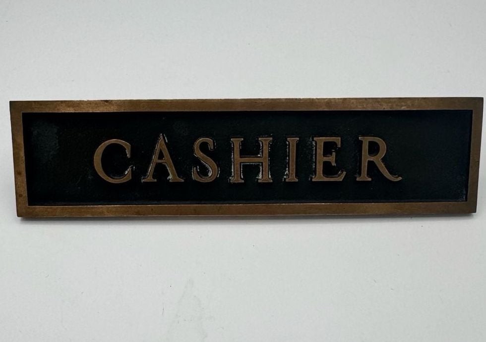 Antique 1900s Bronze Bank Cashier Sign 