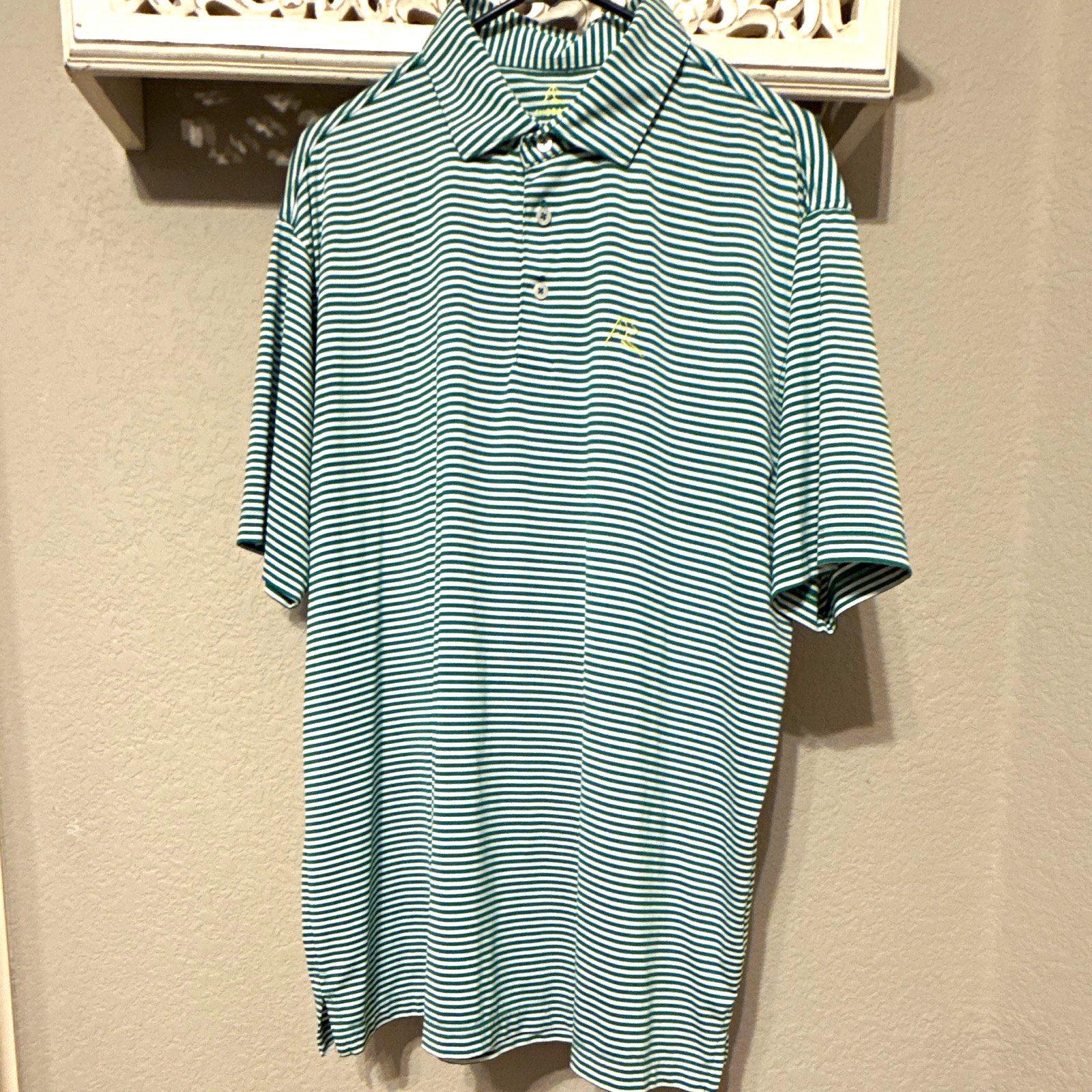Rhoback Men\'s XL Green/White Striped Short Sleeve Polo Spread Collar Rhoback Men\'s XL Green/White Striped Short Sleeve Polo Spread Collar