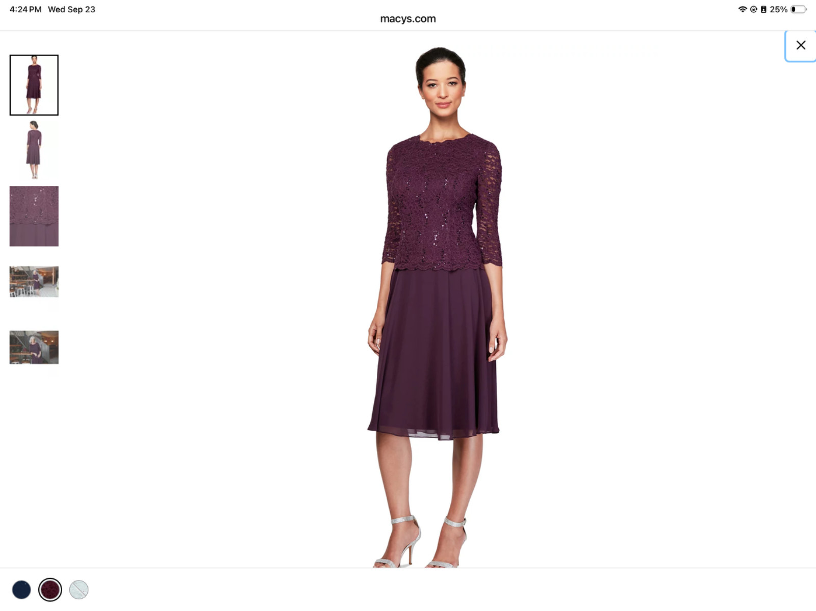 Alex Evenings New Sequined Lace Midi Gown Dress 3/4 Sleeve Size 8 Alex Evenings New Sequined Lace Midi Gown Dress 3/4 Sleeve Size 8