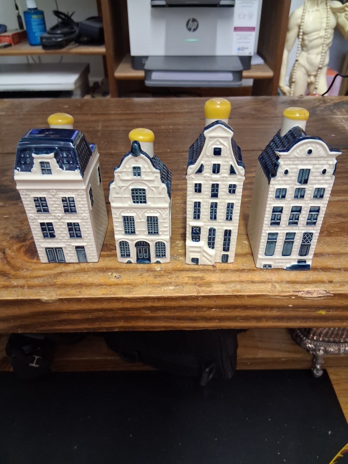 4-KLM Bols DELFT BLUE Dutch PORCELAIN Houses 21,38,43 & 60 WITH SEAL EMPTY