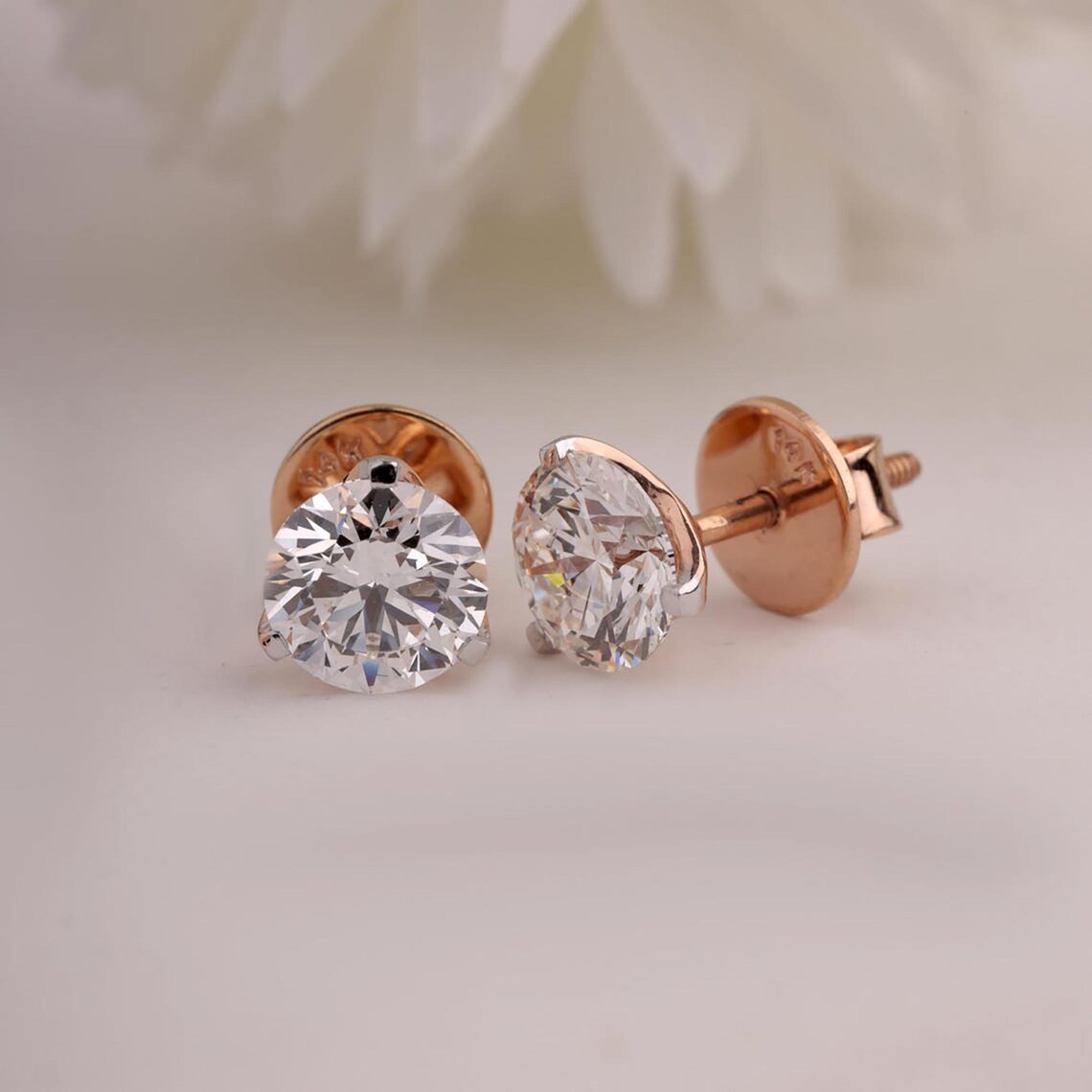 2.90 CT Round Cut Diamond Stud Earrings | Natural HPHT Earth-Mined Diamonds |