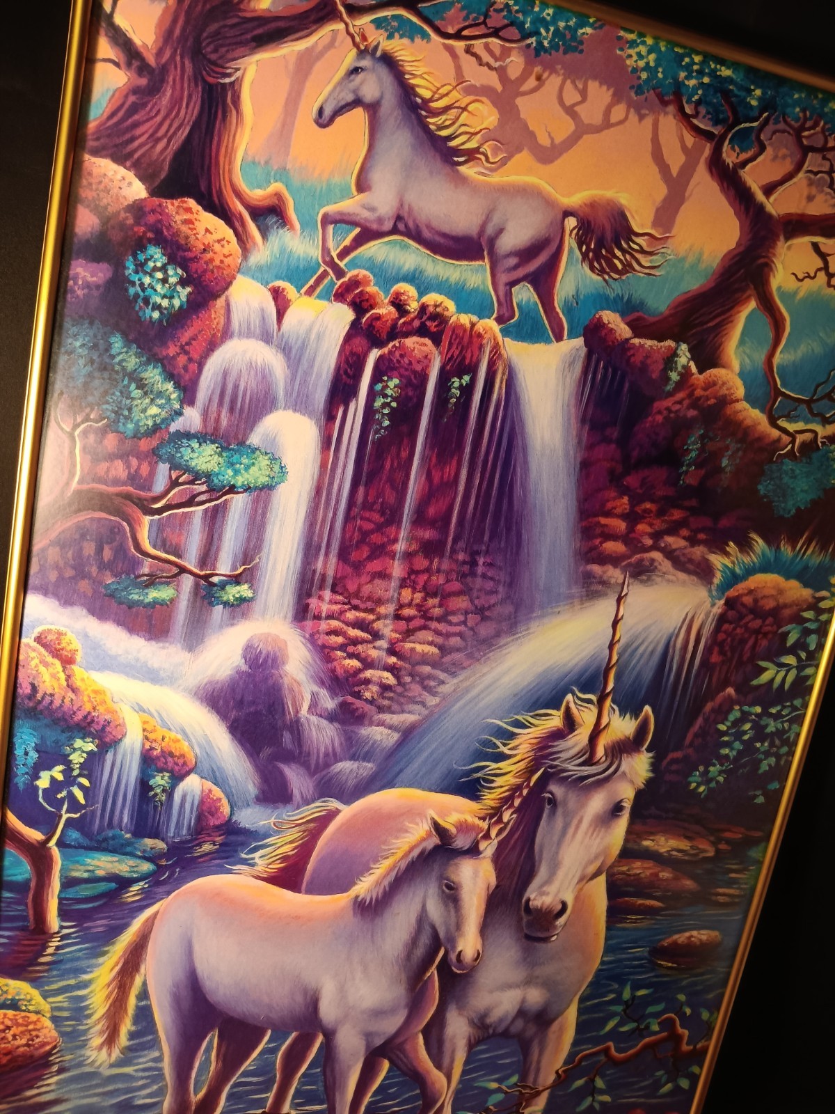 1992 Unicorn Falls Jeffrey Lindberg Fantasy Poster #398 Framed Gold Tone Metal 1992 Unicorn Falls Jeffrey Lindberg Fantasy Poster #398 Framed Gold Tone Metal