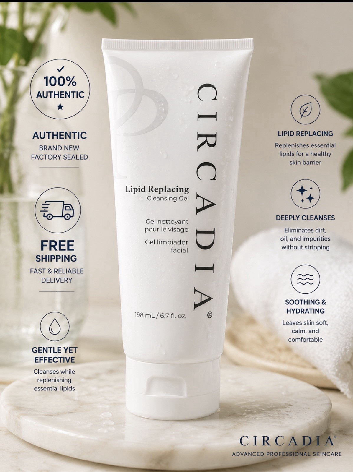 Skincare Circadia Lipid Replacing Cleansing Gel  6.7 fl oz  / 198 ml 8/2028 exp