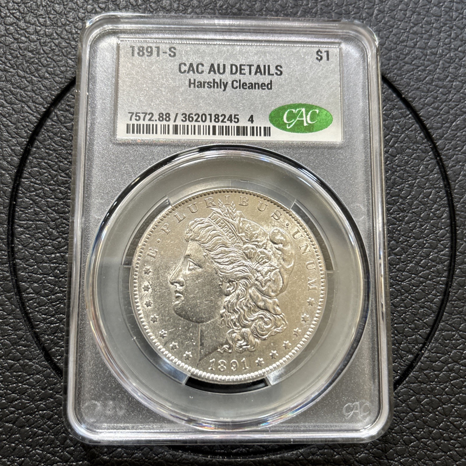 1891-S Morgan Silver Dollar $1 CACG AU Details Harshly Cleaned
