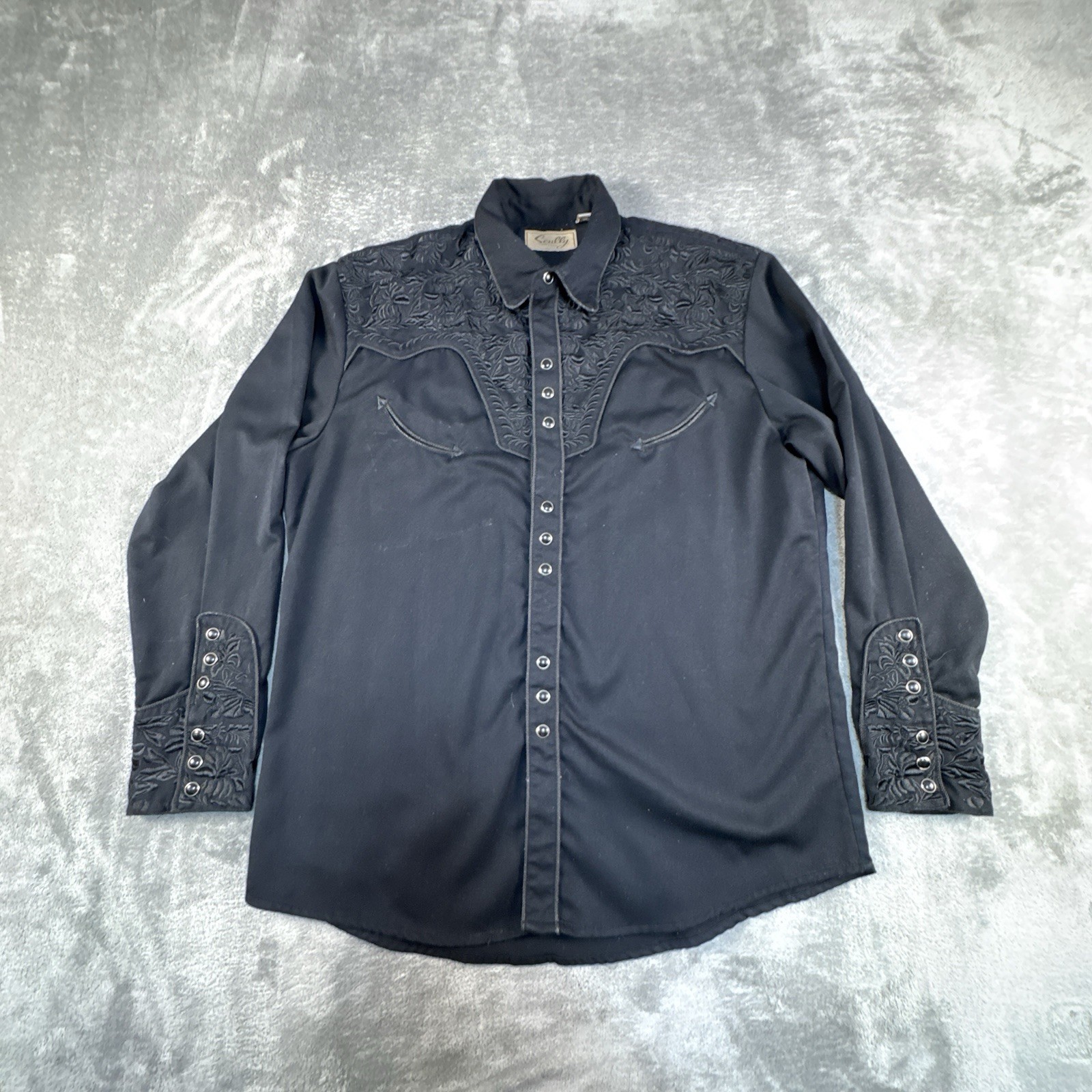 Scully Pearl Snap Shirt Mens Large Gun Fighter Jet Black Smile Pockets Western