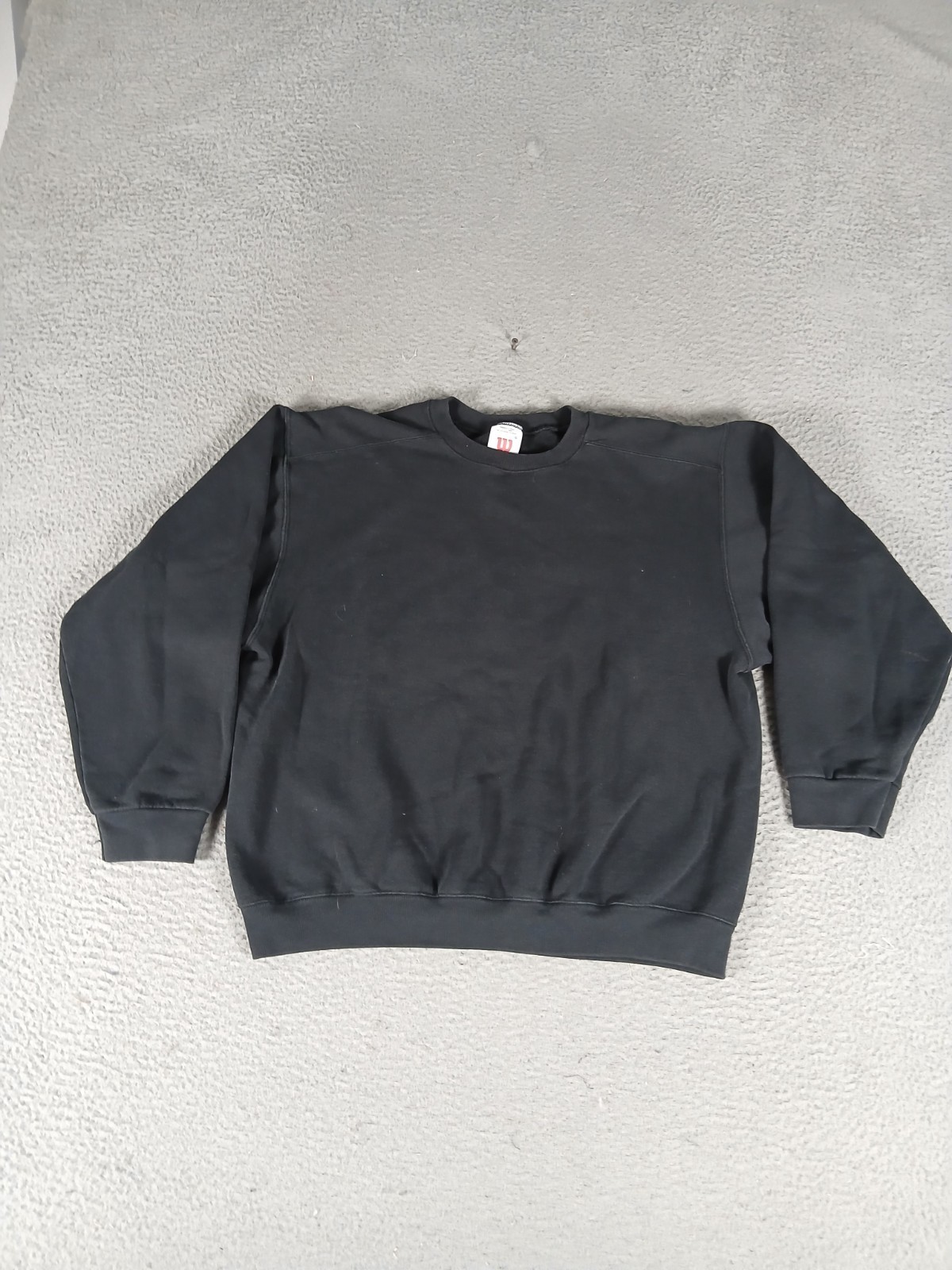 Vintage Wilson Sweatshirt Men\'s XL Black Fleece Lined Classic Boxy Fit Crew Neck