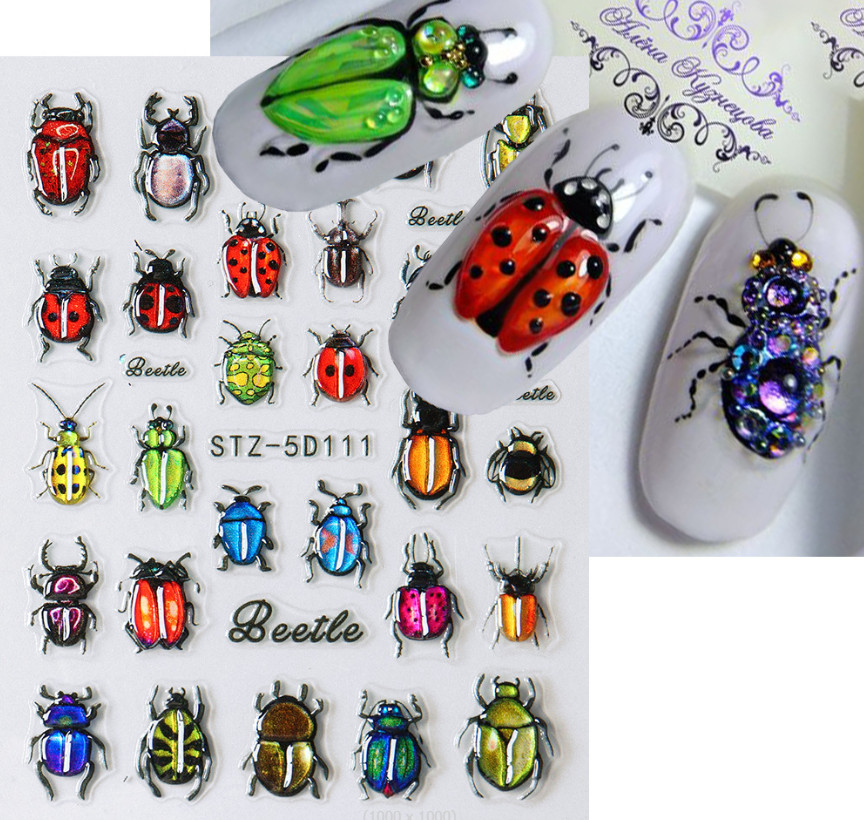 5D Embossed Beetle Bug Ladybug Nail Art Stickers Self Adhesive DIY 5D111 NH27