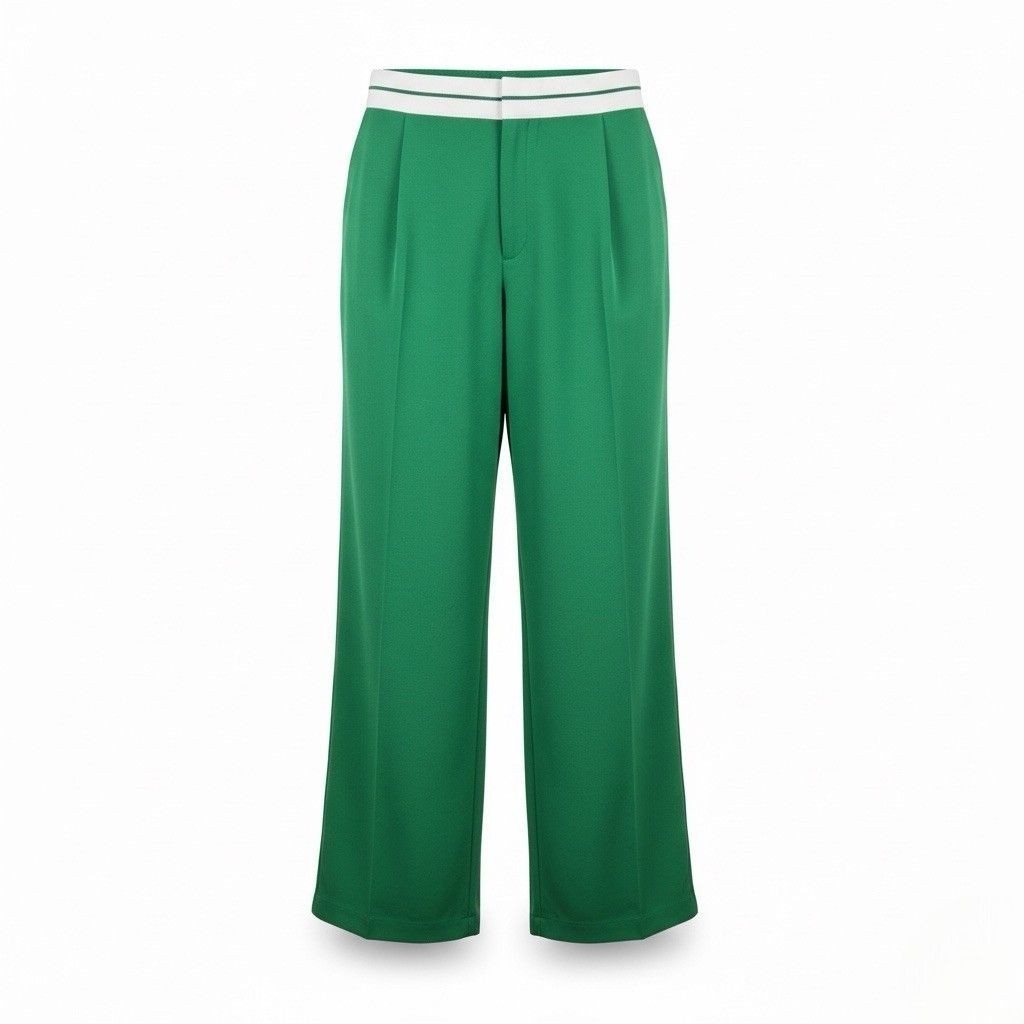 WAYF Womens Green Polyester Wide-Leg Pants Comfortable Elastic Waistband Size L