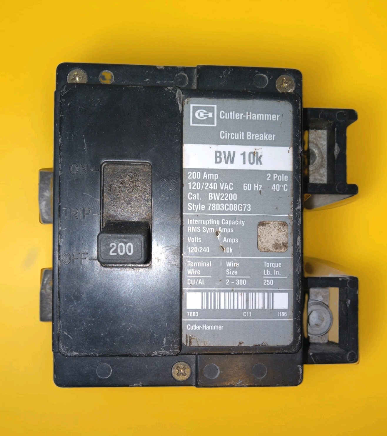 Cutler-Hammer BW2200 200 Amp 2 Pole Circuit Breaker 120/240V BW 10k Main Cutler-Hammer BW2200 200 Amp 2 Pole Circuit Breaker 120/240V BW 10k Main