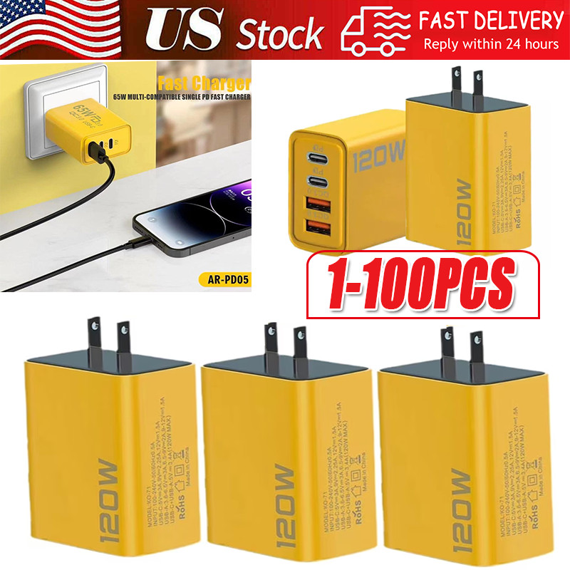 120W 4-Port USB C Fast Wall Charger Block All Cell Phone 16 15 13 11 X iPad lot 120W 4-Port USB C Fast Wall Charger Block All Cell Phone 16 15 13 11 X iPad lot