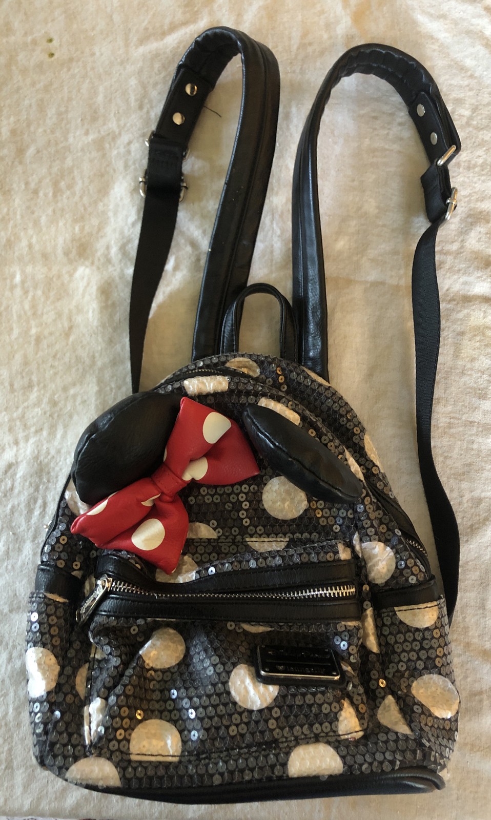Loungefly Minnie Mouse Sequin Polka Dot Mini Backpack with Ears and Bow Loungefly Minnie Mouse Sequin Polka Dot Mini Backpack with Ears and Bow