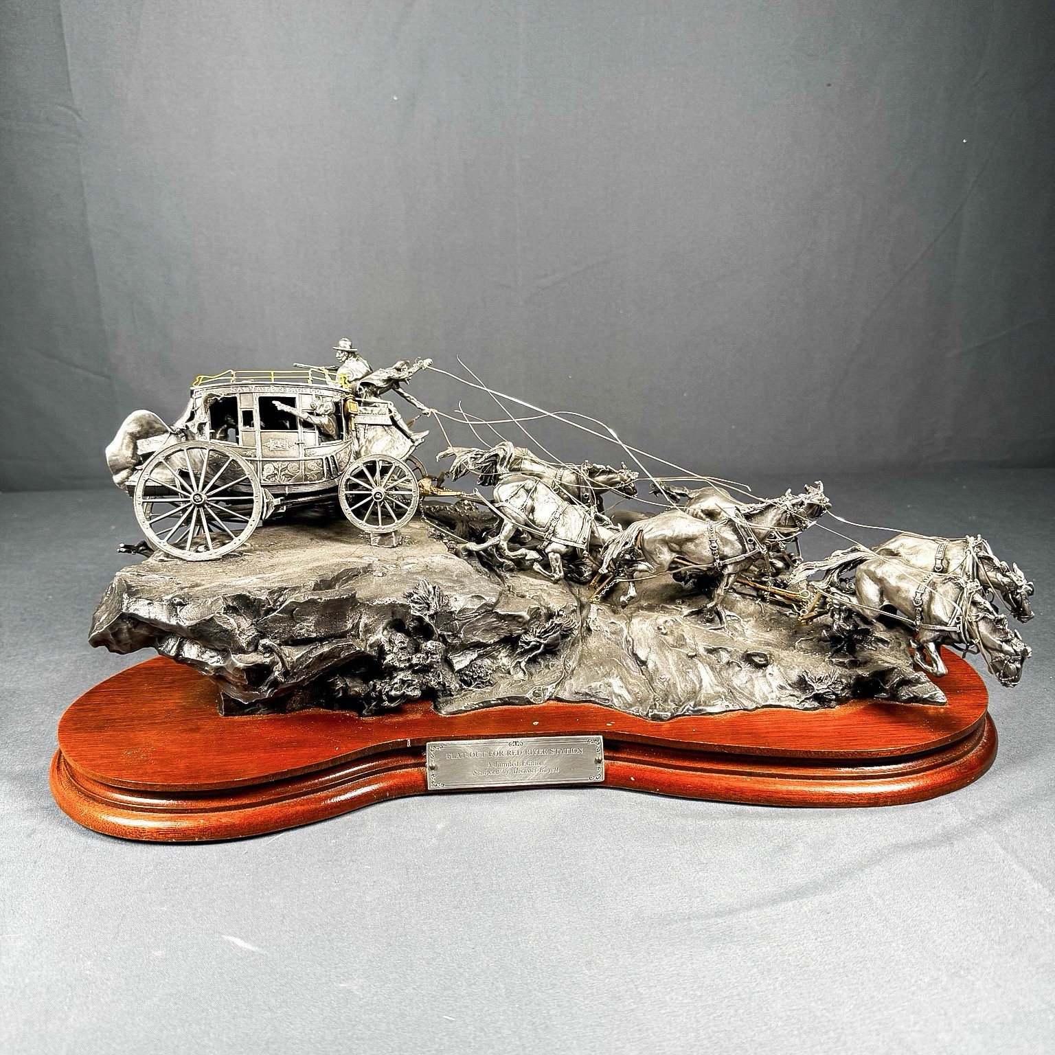 Michael Boyett Chilmark Flat Out Red River Station Stagecoach Pewter Sculpture