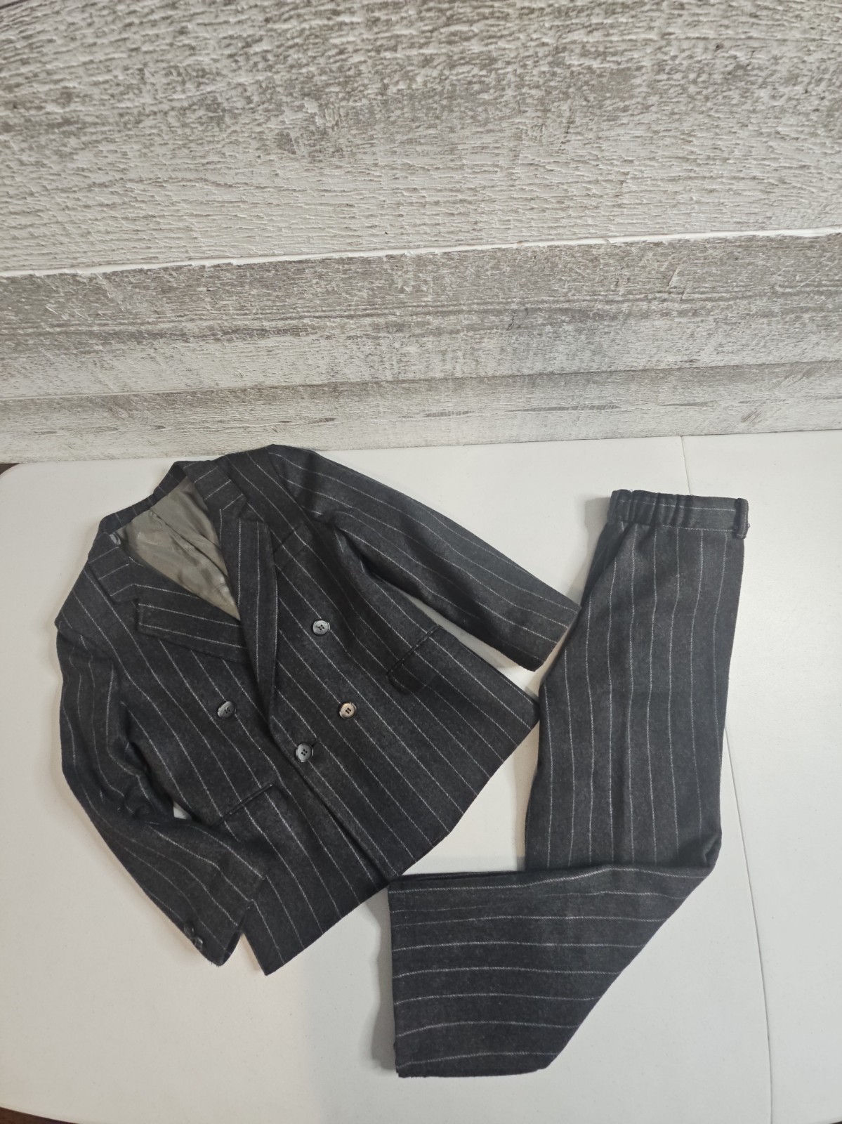Vintage Yve Saint Laurent Gray Pinstripe Wool Blazer & Pants Suit Set Boys 10/12
