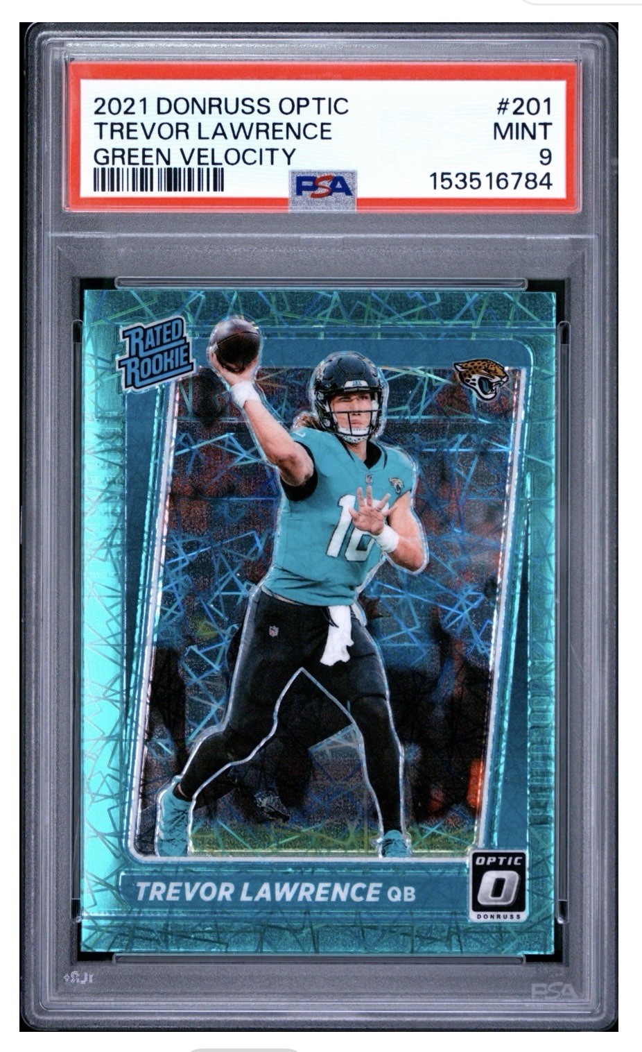 2021 Panini Optic Trevor Lawrence Rated Rookie Green Velocity PSA 9 Color Match