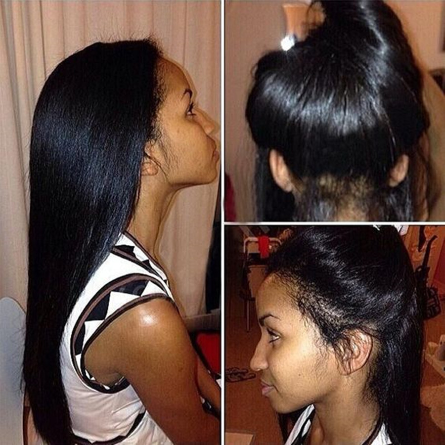 Light Yaki Straight Brazilian Human Hair Full Lace Wigs Glueless Lace Front Wig