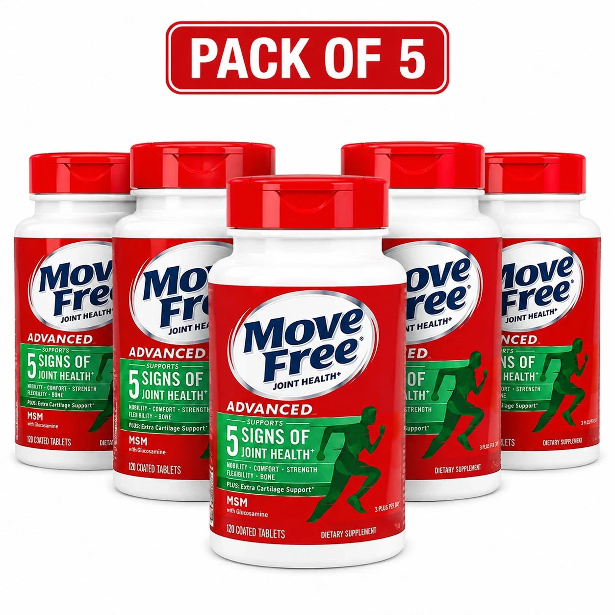 5 Pack Move Free Joint Health Advanced MSM With Glucosamine Coated Tablets 120 5 Pack Move Free Joint Health Advanced MSM With Glucosamine Coated Tablets 120
