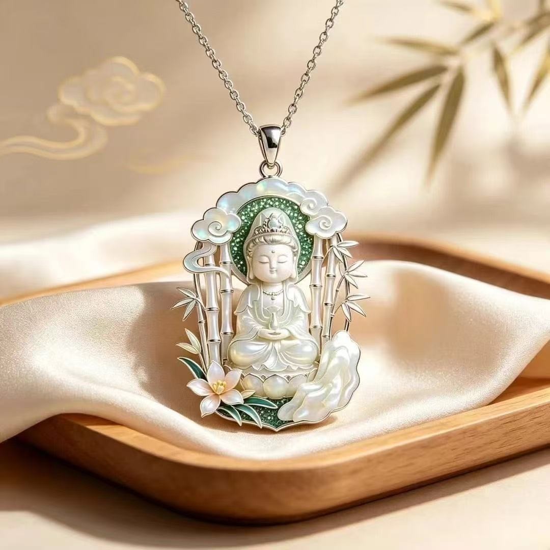 Chinese Style Guanyin Pendant Necklace Protection Amulet Gift