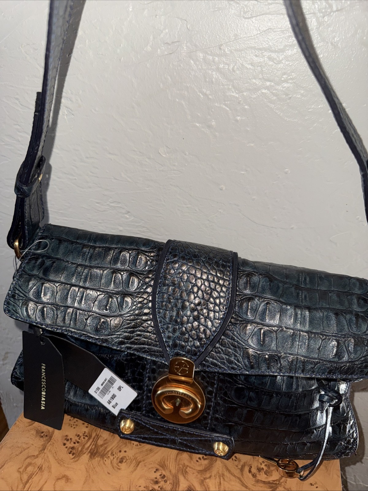 Vtg Brahmin Alligator Croc Embossed Leather Shoulder Bag 13x7 Blue Luxury Vtg Brahmin Alligator Croc Embossed Leather Shoulder Bag 13x7 Blue Luxury