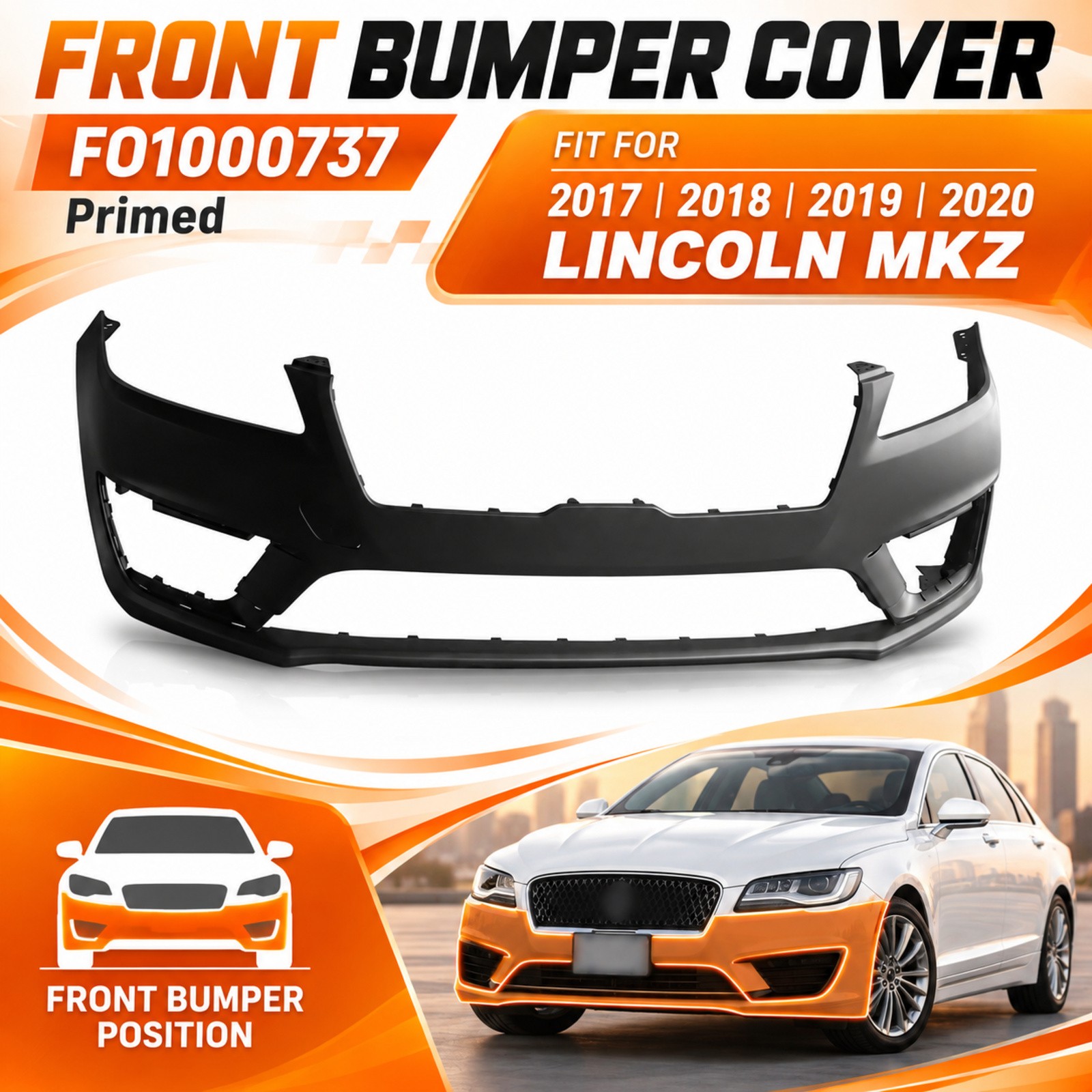 Front Bumper Cover Fit 2017 2018 2019 2020 Lincoln MKZ Primed FO1000737