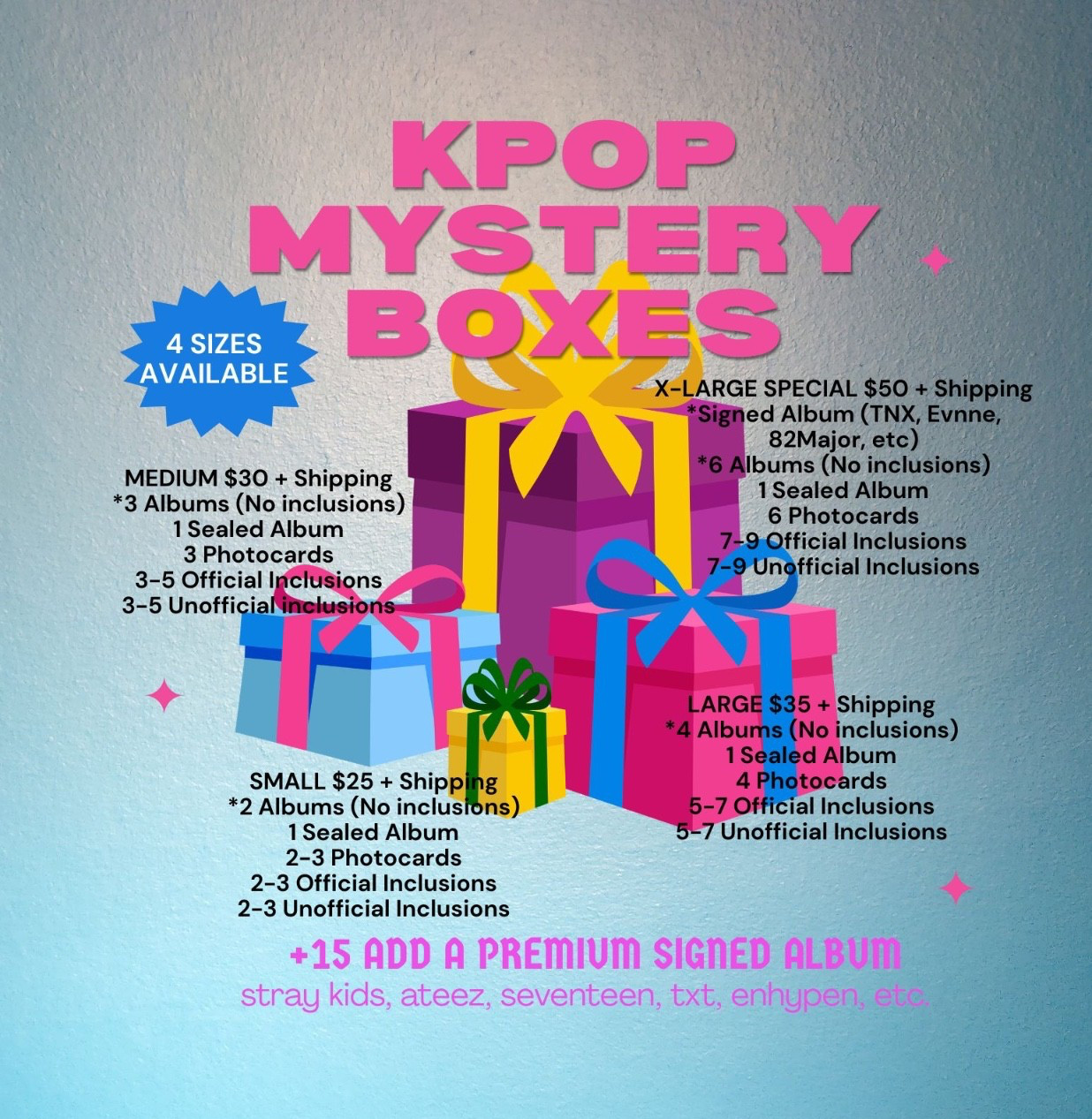 KPOP MYSTERY BOXES - 4 SIZES AVAILABLE + SIGNED ALBUM OPTION