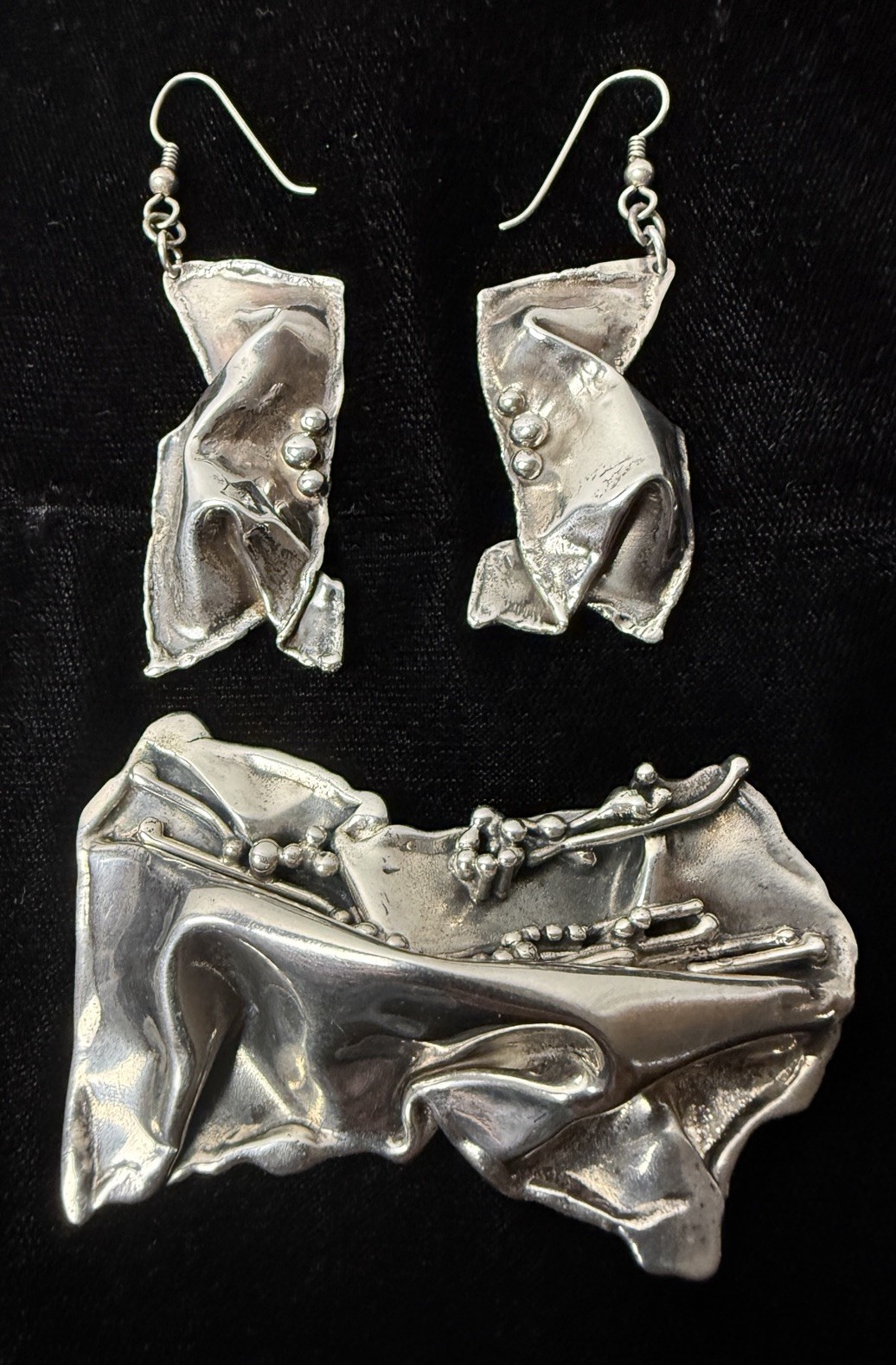 Stan Davidson Sterling Brooch And Earrings, (3 Pieces) Hand Made, Late 70’s