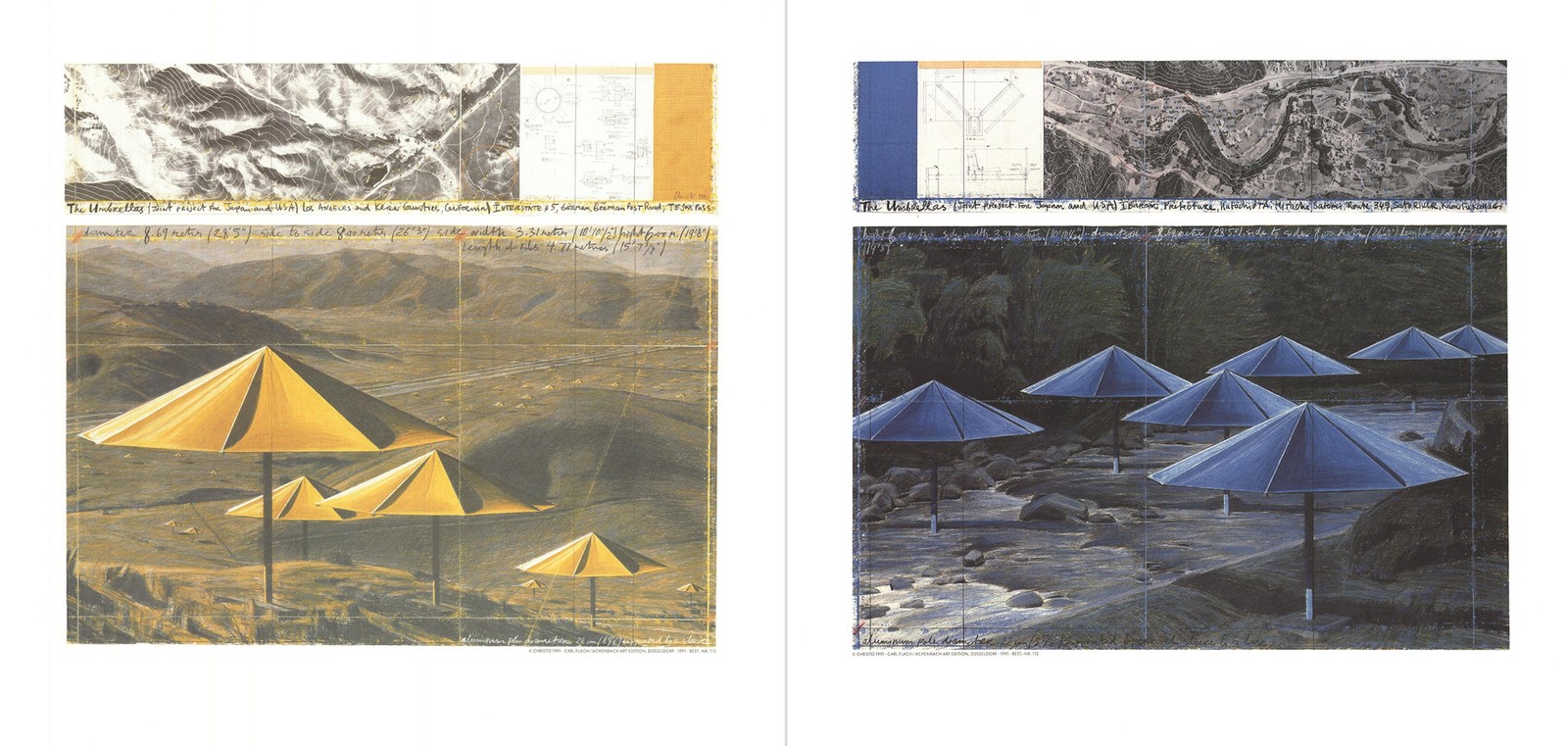 Bundle- 2 Assorted Javacheff Christo The Umbrellas- Blue and Yellow Posters