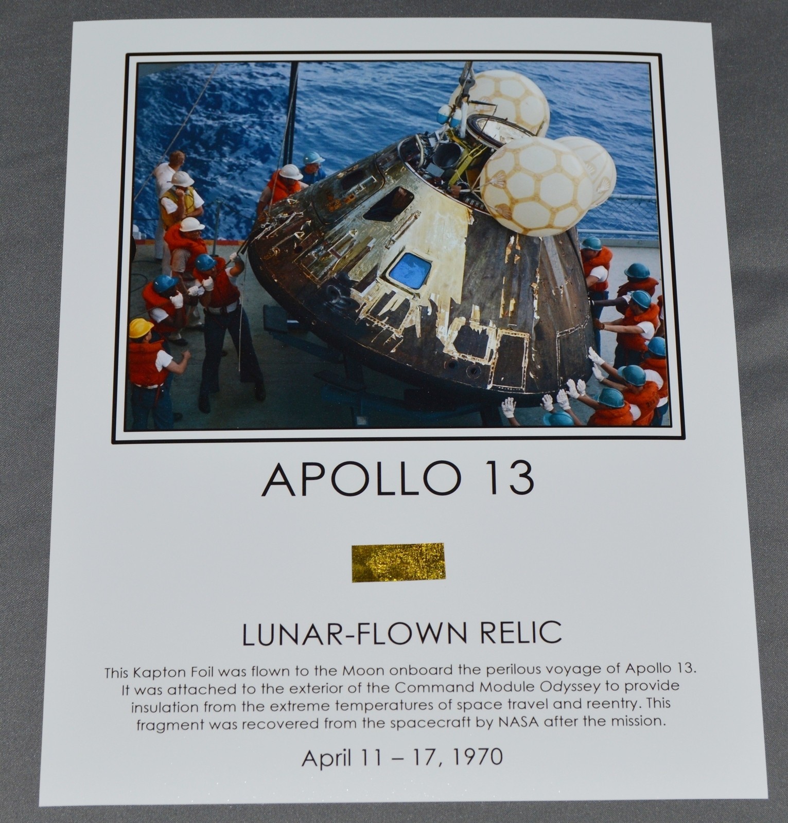 Apollo 13 Space Lunar Flown Kapton Foil Artifact Relic Fragment NASA Moon