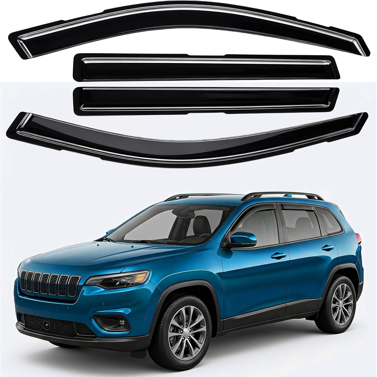 In-Channel Rain Guards for Jeep Cherokee 2014-2023 4 PCS Window Visors In-Channel Rain Guards for Jeep Cherokee 2014-2023 4 PCS Window Visors