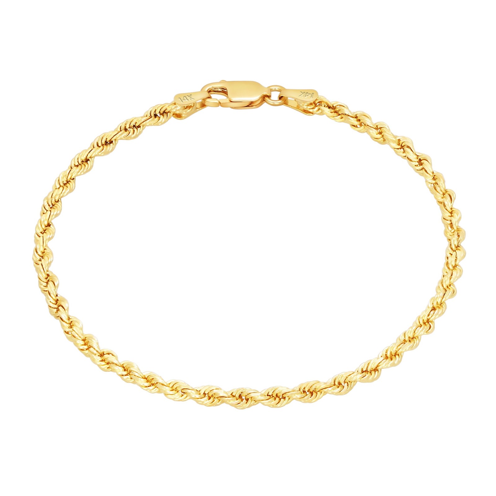 14K Yellow Gold 2mm-10mm D/C Rope Chain Bracelet Mens Women 7