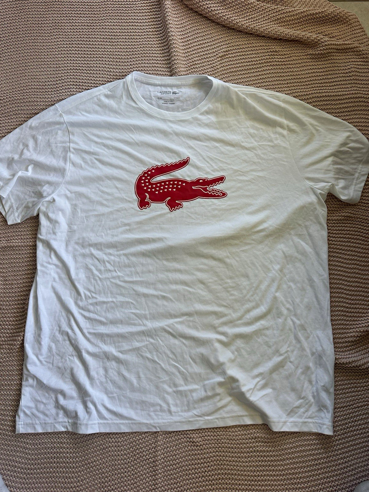 Lacoste Sport Men\'s 3XLT White Crew Neck Short Sleeve Cotton Jersey Logo Tee