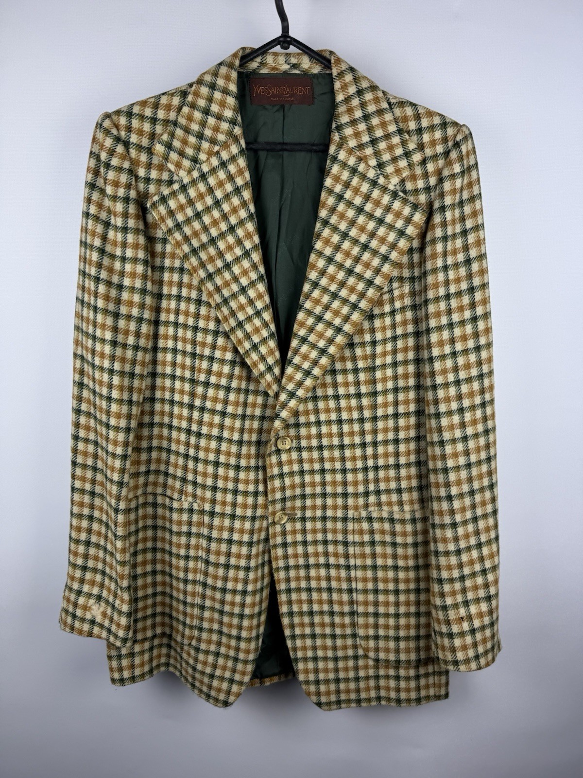 Vintage Yves Saint Laurent Plaid Tweed Wool Blazer Jacket Made in France YSL 70s