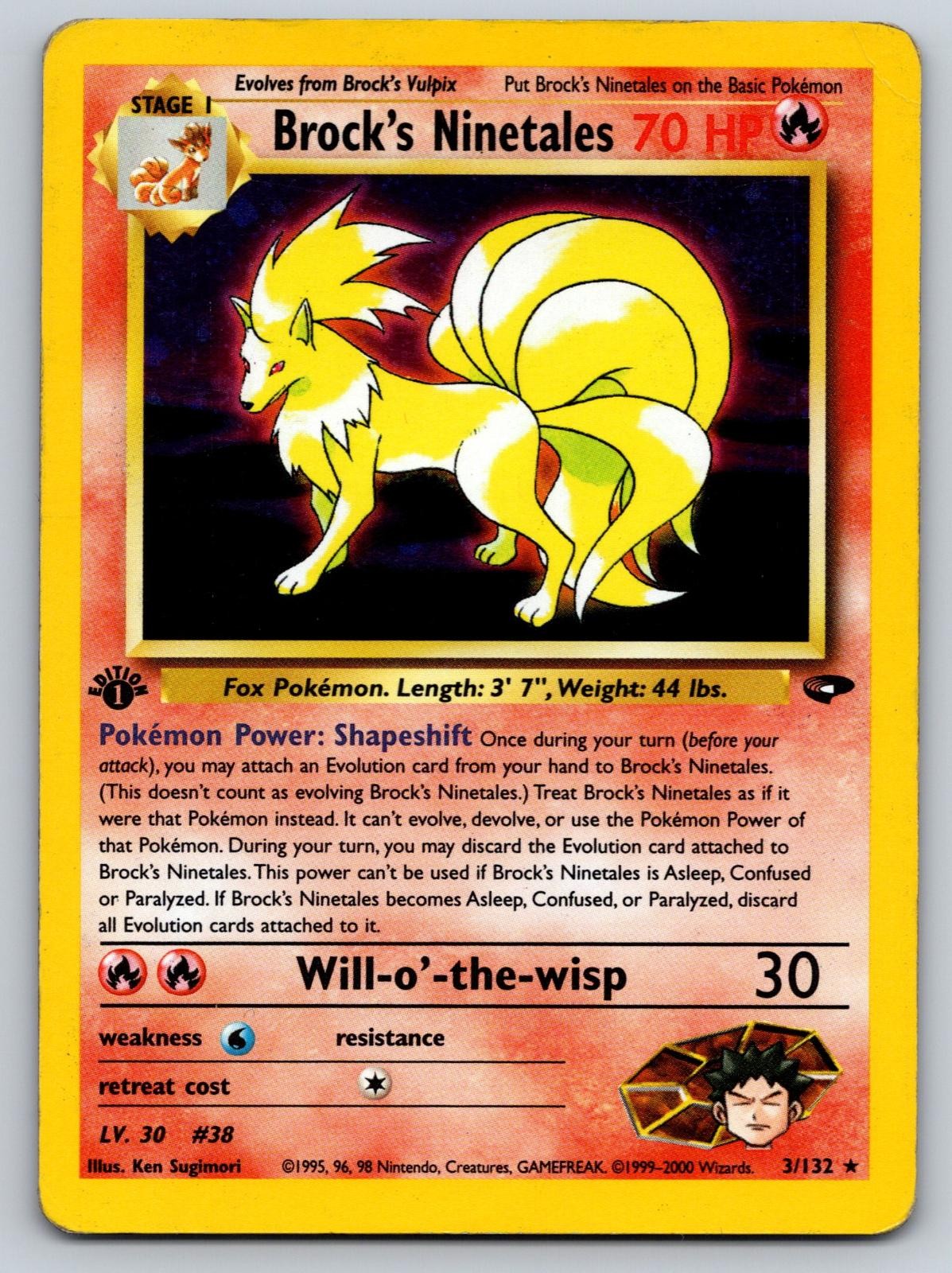 Brock's Ninetales 3/132 Rare Gym Challenge Pokemon 1st Edition Holo