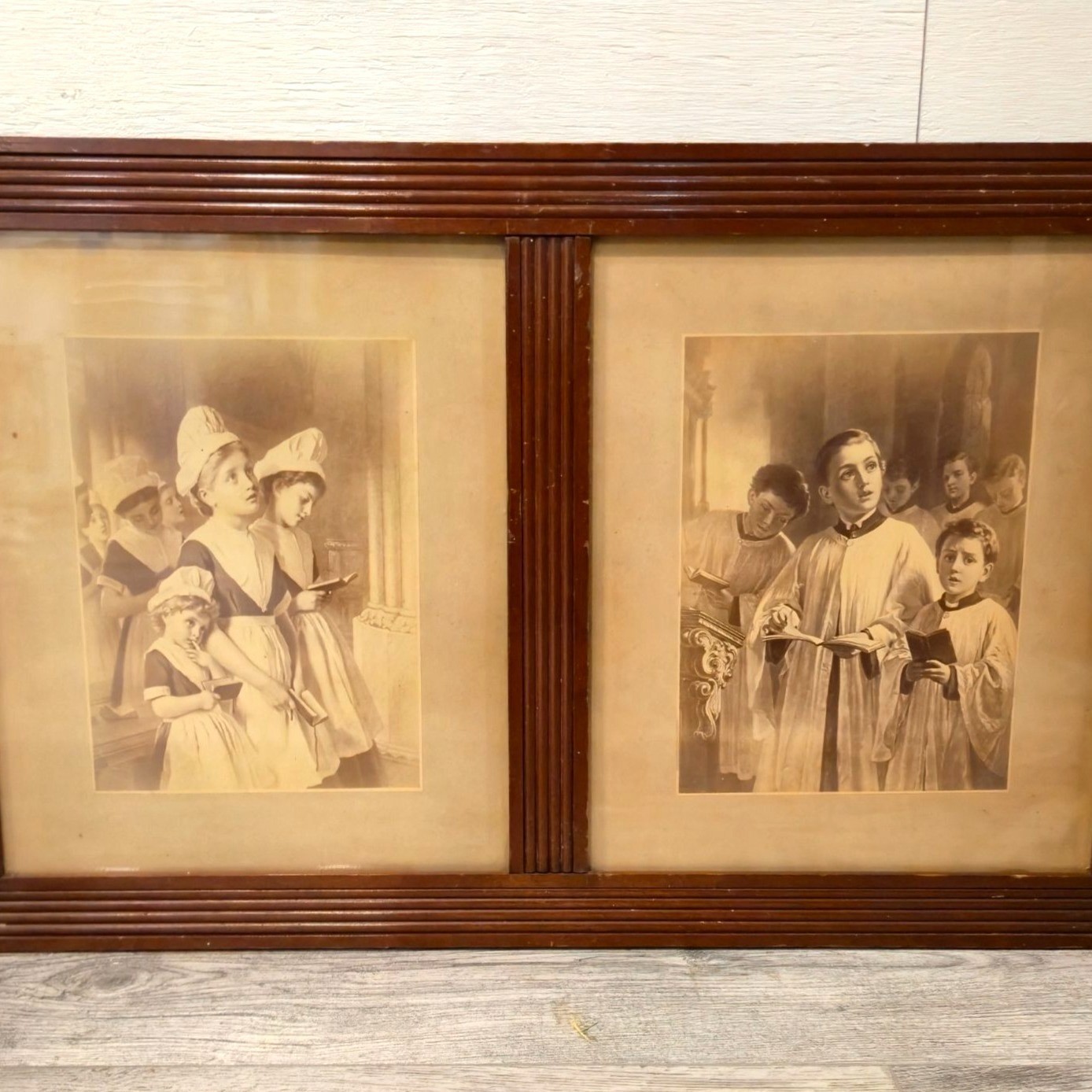 Antique Sophie Gengembre Anderson Art Religious choir Prints Framed Victorian