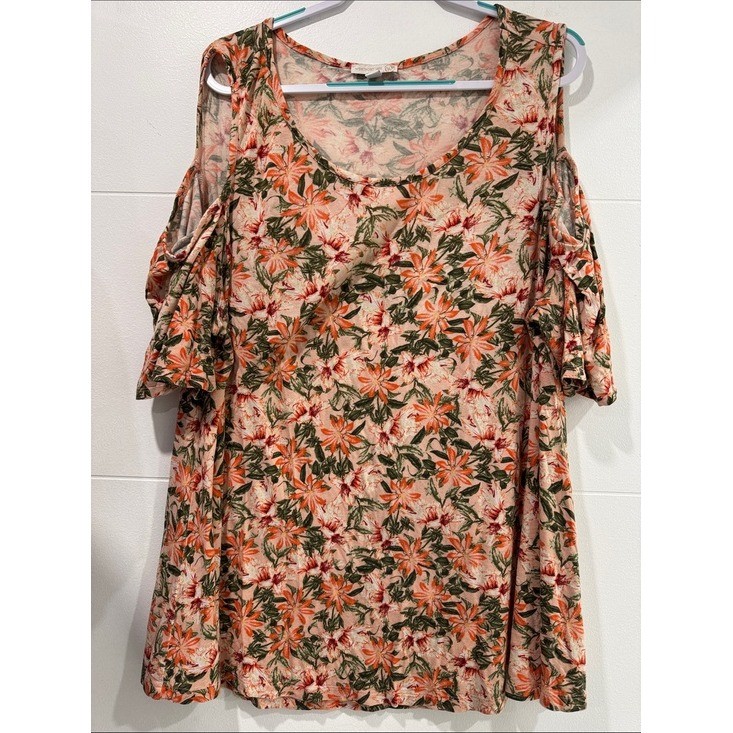 Westport 1962 Cold Shoulder Top Woman 2X Orange Floral Excellent Short Sleeve
