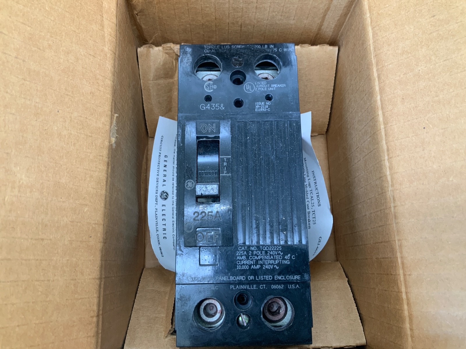 GE TQD22225WL Molded Case Circuit Breaker 225a, 240v