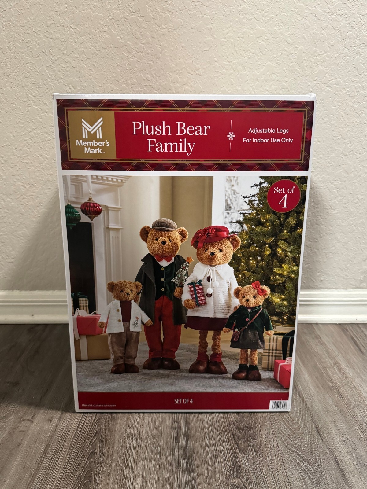 Member's Mark Plush Bear Family Set 4 Christmas Holiday Decorations Decor Member's Mark Plush Bear Family Set 4 Christmas Holiday Decorations Decor