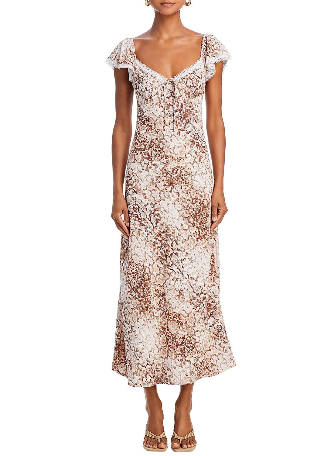 Wayf Womens Melissa Lace Trim Maxi Dress Medium Brown Python - NWT $128