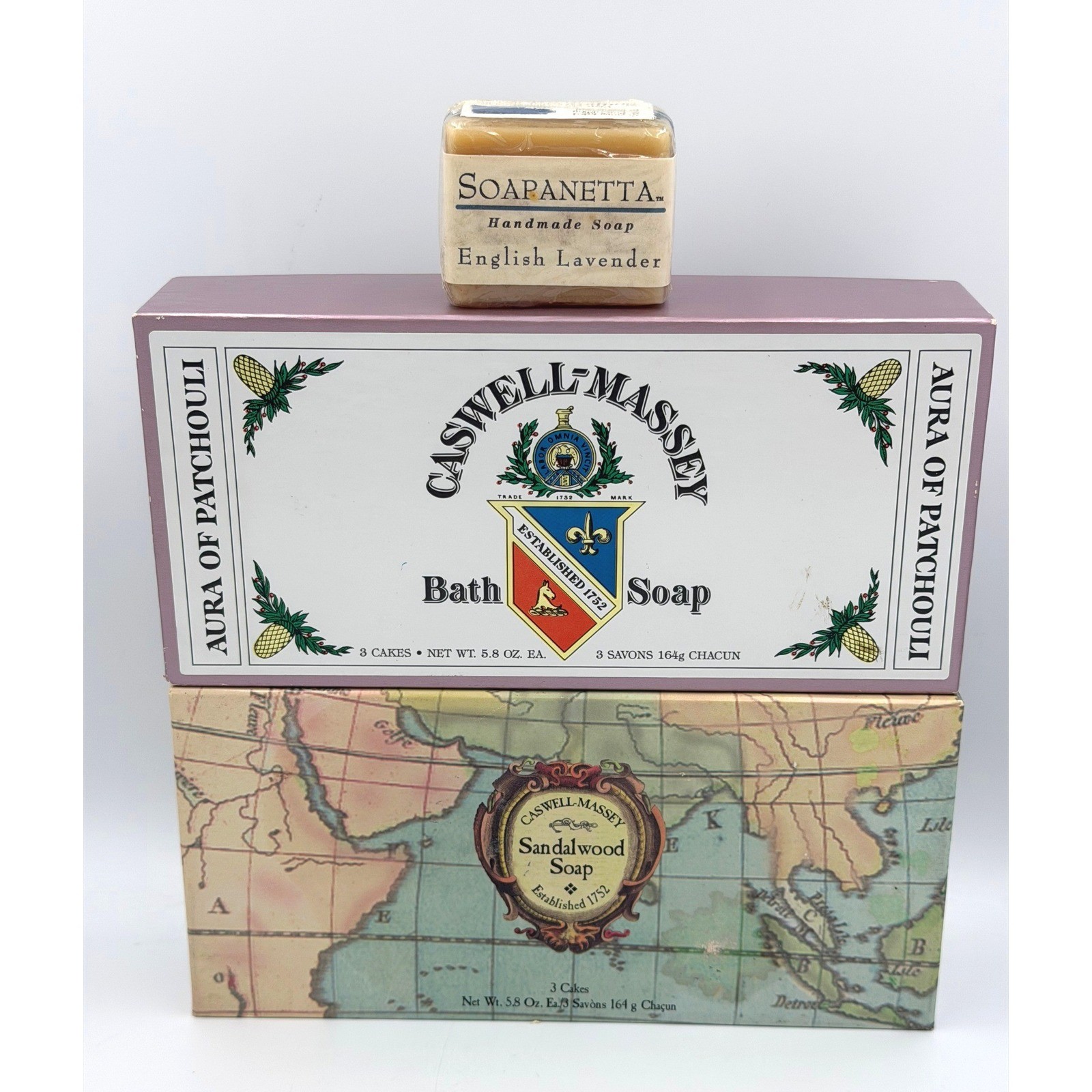 Vintage Caswell-Massey Soap Lot 7 Bars Sandalwood Patchouli Lavender NOS