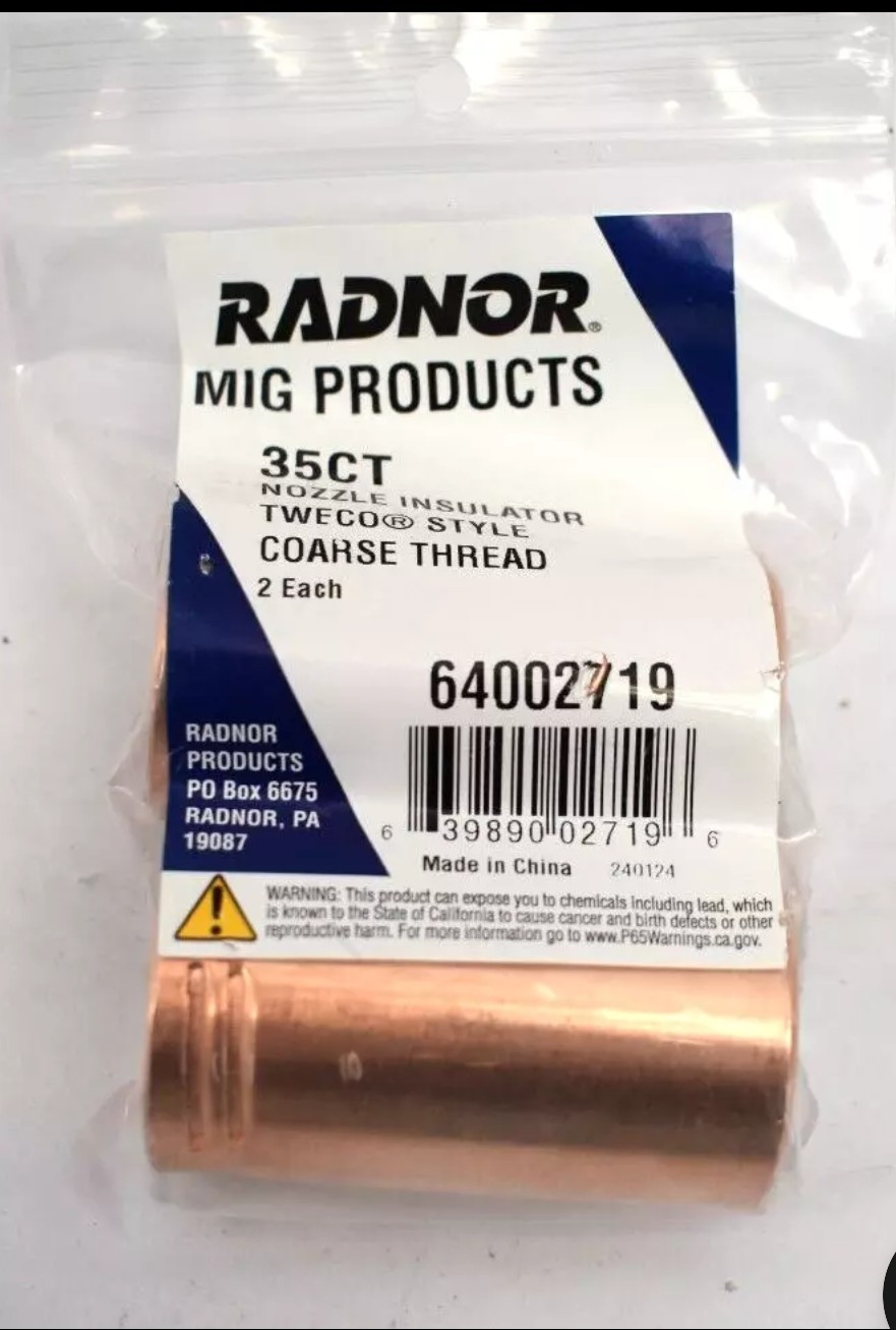 Radnor MIG Products 35CT Nozzle Insulator Tweco Style 2 PIece Coarse Thread Radnor MIG Products 35CT Nozzle Insulator Tweco Style 2 PIece Coarse Thread
