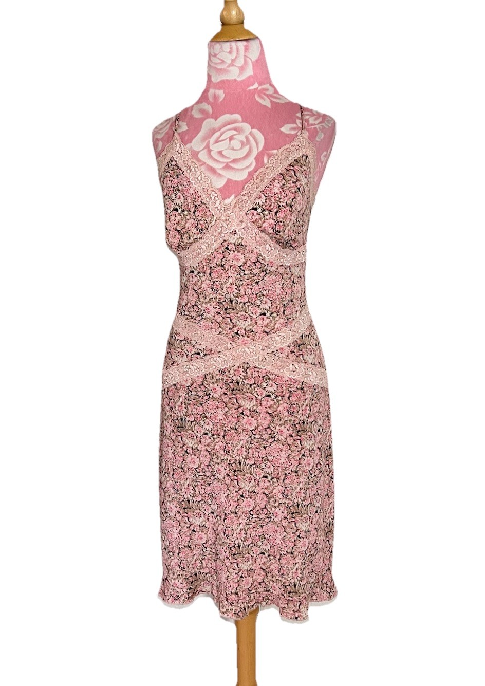 VTG Y2k Heart Moon Star Midi Dress Large Floral Lace Trim Sleeveless Coquette