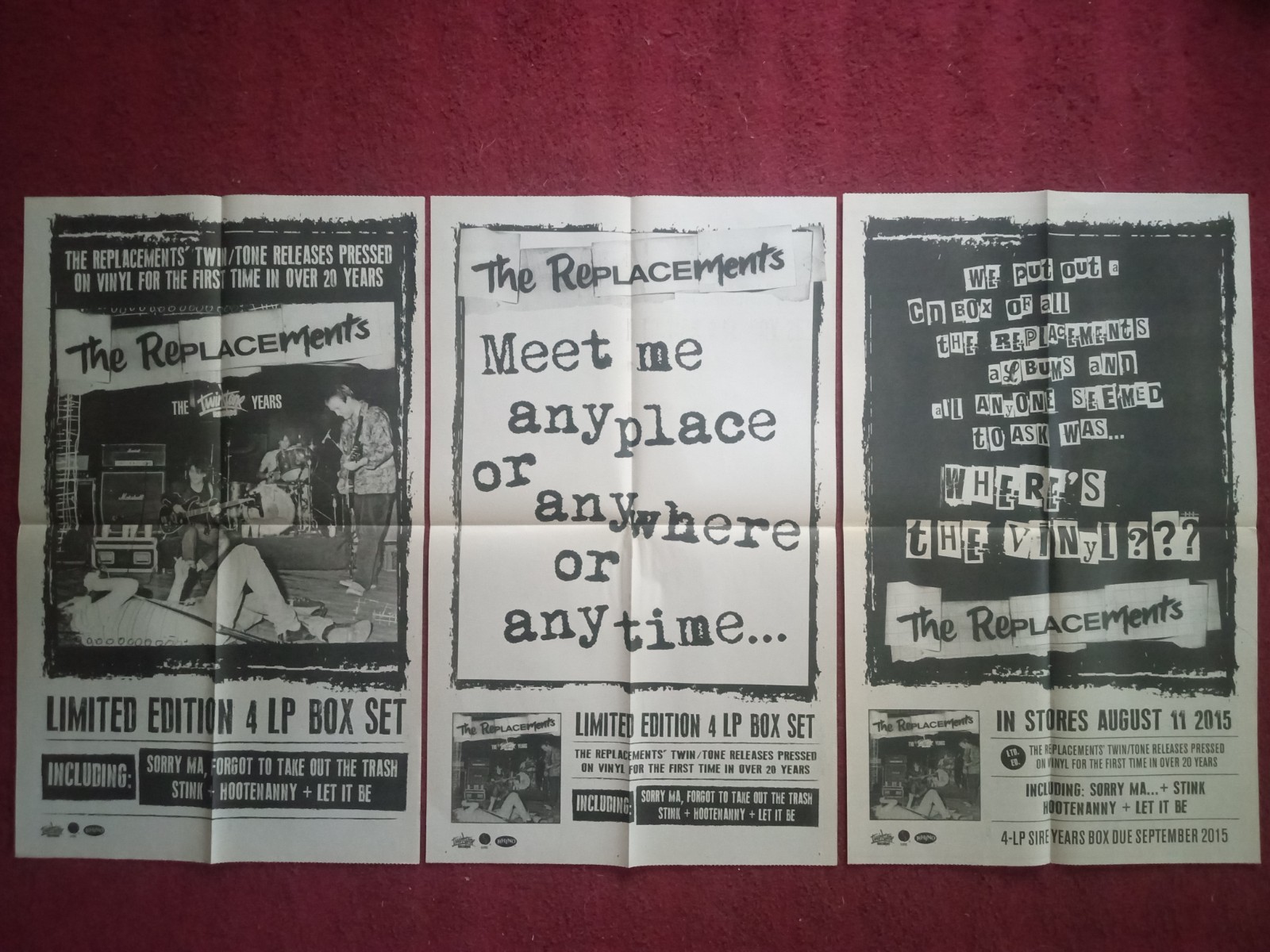 THE REPLACEMENTS Set Of 3 Different 2015 TWIN TONE YEARS PROMO POSTERS lp box