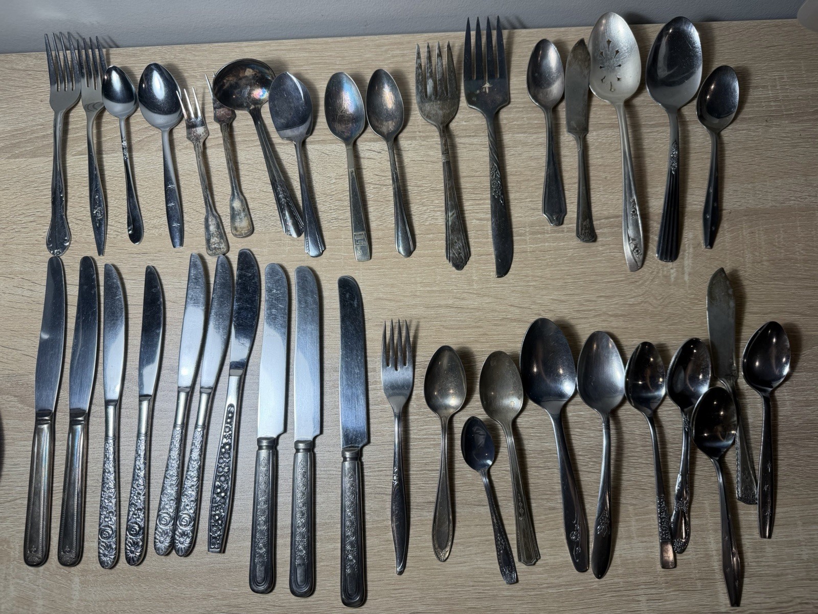 Lot Of Vintage Silverware Mix Lot Silver Plate Steel Star Flowers